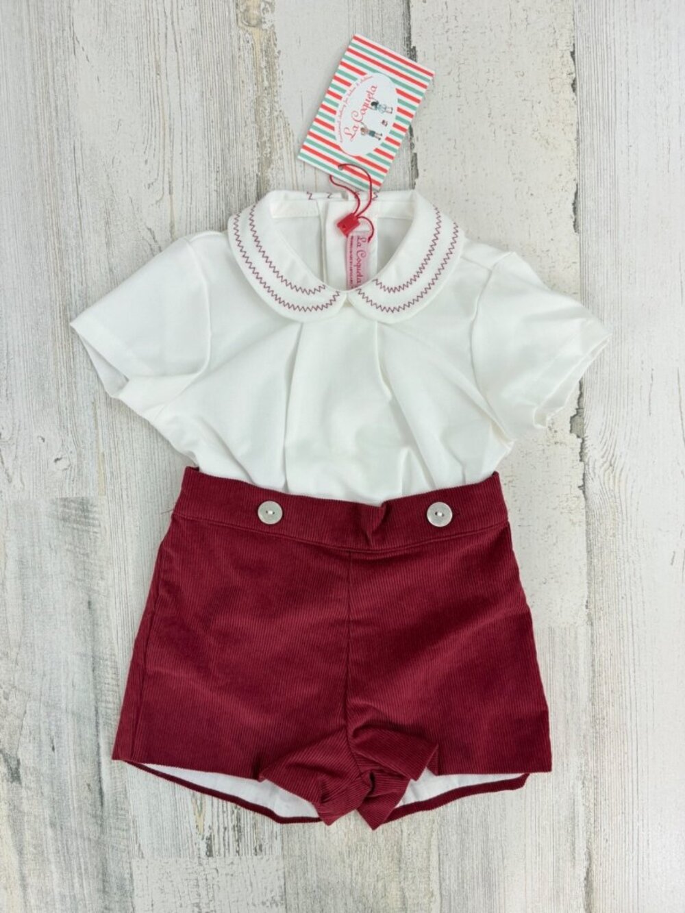 La Coqueta Baby Boys Set Red Alva Corduory Set Romper Made in Spain Sz 12 M NWT